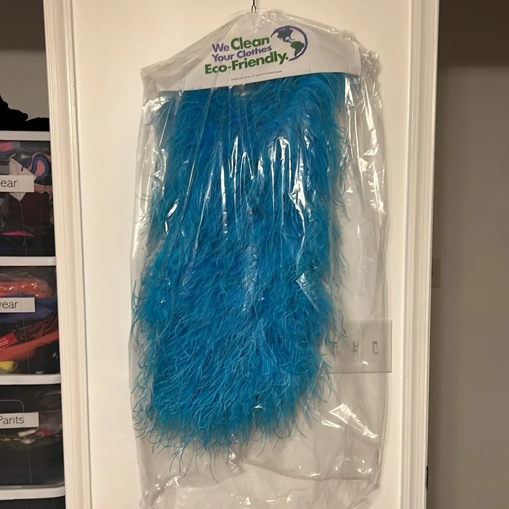 The Bar One Shoulder Ostrich Feather Andre Dress in Turquoise - Picture 7 of 12